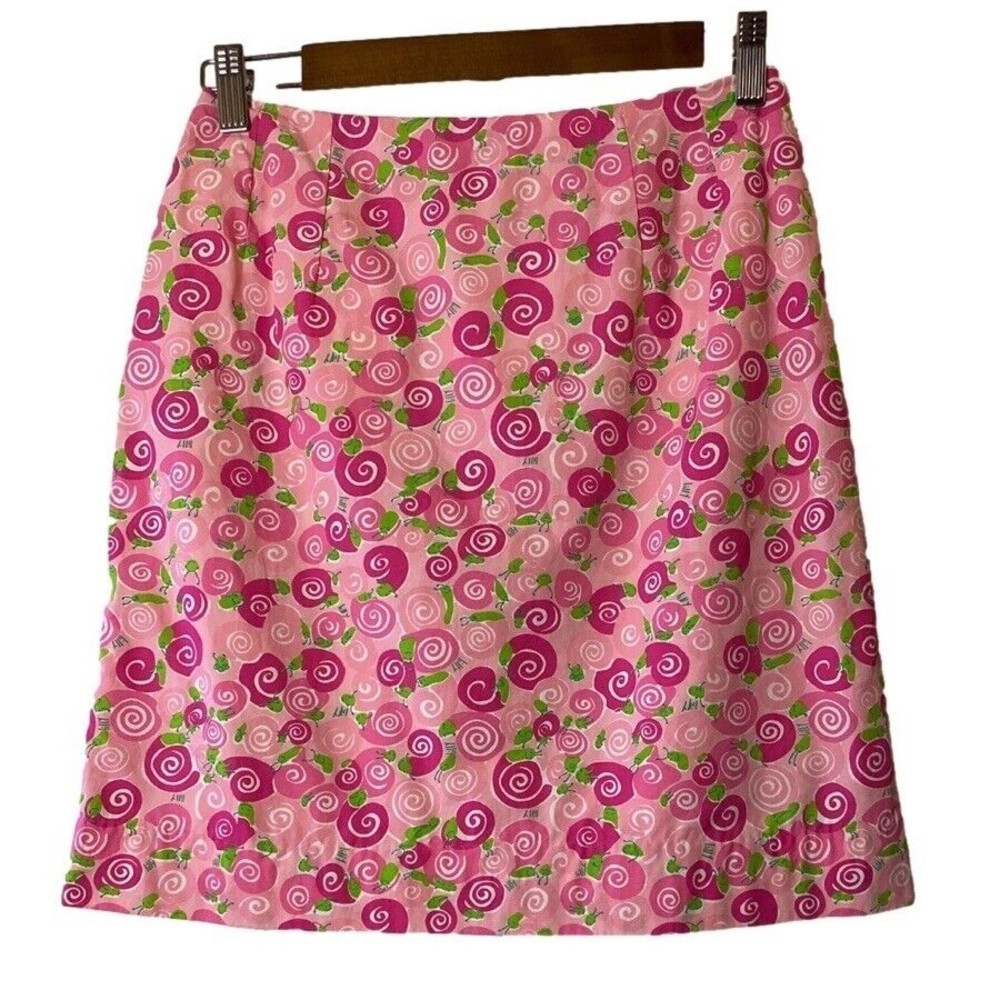Vintage Lilly Pulitzer White Label Size 2 ~Happy Snails~Cotton Wrap Skirt Pink
